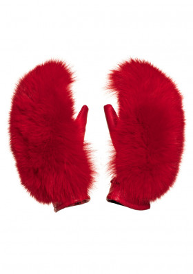 Dámske rukavice Goldbergh Hando Mittens Fox Fur Ruby Red